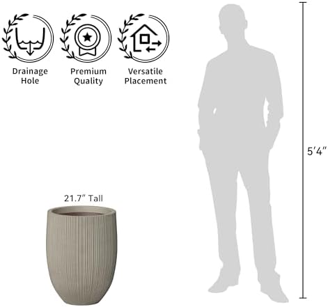 Kante Large Round Bullet Weathered Concrete Planter 21.7" Tall, Outdoor - Image 7