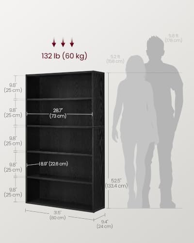 VASAGLE 5-Tier Bookshelf, Storage Organizer, 9.4 x 31.5 x 52.5 Inches - Image 3