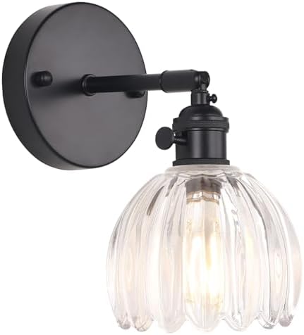 Shenmoyl Vintage Wall Sconce with Transparent Tulip Glass Lampshade 180 Degree Adjustable Black Sconce Hradwired Modern Wall Lighting Fixture with Switch for Bedside Bedroom Doorway by Shenmoyl