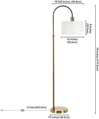 Veronica Arc Floor Lamp with Fabric Shade in Brass/White - Image 5