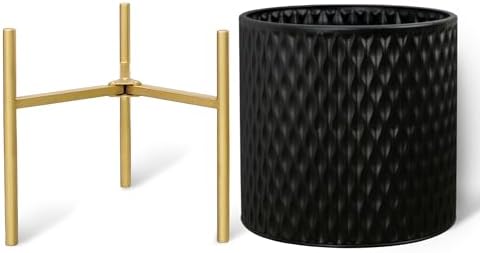 ARNIS Plants Pots with Stand, Large Size Flower Pots, Set of 2 Unique Mid Century Decorative Metal Flower Pots with Drainage,10.5&12.25 Inch, Black - Image 2