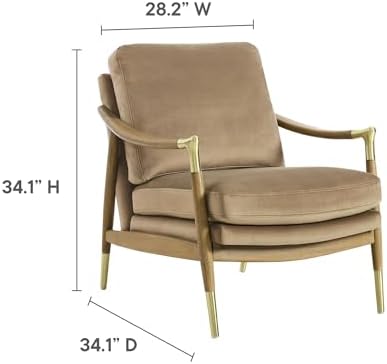Modway Langford Stain-Resistant Performance Velvet Armchair – Mid Century Modern Velvet Chair with Wood Frame – Upholstered Accent Chair for Living Room or Bedroom - Image 3