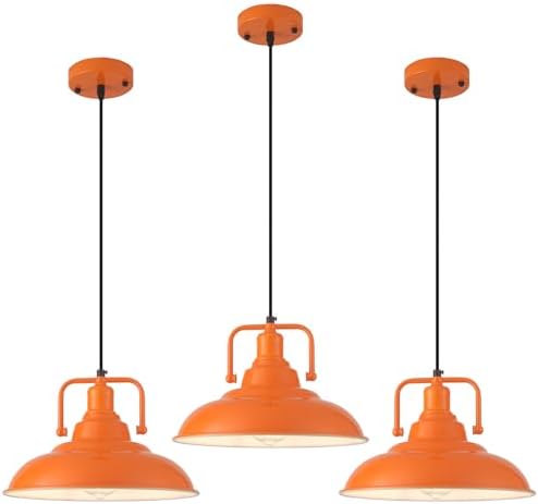Orange Pendant Light 12.5 inches 3 Packs, Farmhouse Pendant Light, Industrial Pendant Lighting, Kitchen Pendant Lights, Pendant Lights Kitchen Island for Dinning Room Entryway Barn by SESIMENTLogoGoboProjector