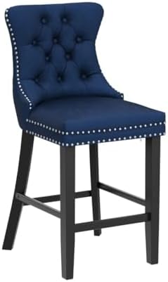 SoarFlash Modern Velvet Upholstered Bar Stools Set of 4 with Wood Legs, Button Tufted,Chrome Nailhead, Counterstool Seat, Armless Bar Chairs (Blue) - Image 4
