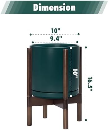 D'vine Dev Ceramic Pot with Walnut Wood Stand, Teal, 10 in, 55-B-X-4 - Image 3