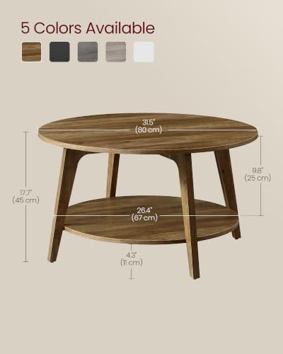 VASAGLE Round Coffee Table, 2-Tier Center Table with Storage, Tapered Legs - Image 3