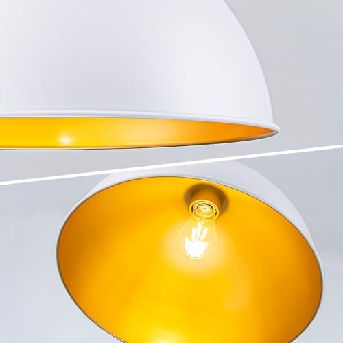 Lingkai Farmhouse Pendant Light Fixtures, 15.7" White and Gold Dome Pendant Lighting Kitchen Island, Adjustable Height Vintage Hanging Ceiling Lights for Kitchen Island Dining Room Foyer Restaurant - Image 4