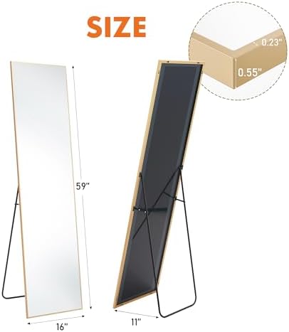 DUMOS Gold Full Length Mirror 59"x16.5" Full Body Floor Mirror for Bedroom or Cloakroom, Can Stand Alone, Hang or Lean Against Wall, Tall Wall Mirrors with Stand and Sleek Aluminum Alloy Thin Frame - Image 4