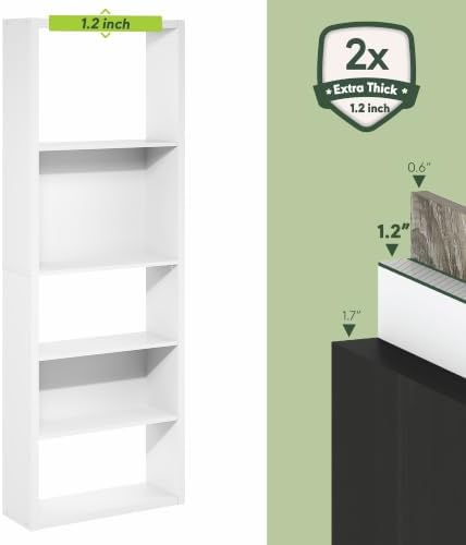 Furinno Viola 5-Tier Thick Frame Book Shelf, Adjustable Shelves, White - Image 6