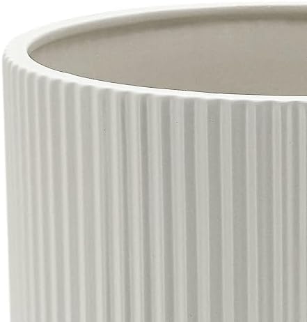 Amazon Basics Fluted Ceramic Planters for Indoor Outdoor Plants, Round Flower Pots with Drainage Hole, Set of 3, 6 inch, 8 inch, 10 inch, White - Image 3
