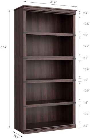 GarveeHome 5 Tier Farmhouse Bookcase, 67.4" Tall Book Shelf with Storage - Image 2
