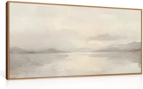 LHIUEM Large Abstract Neutral Beige Pastel Framed Canvas Wall Art,Modern Watercolor Lakes Wall Decor,Nature Mountain Minimalist Artwork for Living Room,Bedroom,Dining Room,Office-20 x40 x1 by LHIUEM