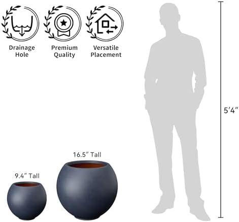 Kante Small Round Sphere Charcoal Concrete Planter 11" Dia, Outdoor - Image 7