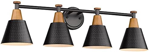 FEMILA Bathroom Vanity Light, 4-Lights Bathroom Light Fixtures Over Mirror, Modern Wall Mounted Lamp, Hammered Metal Shade, 4FG59B-4W BK by FEMILA