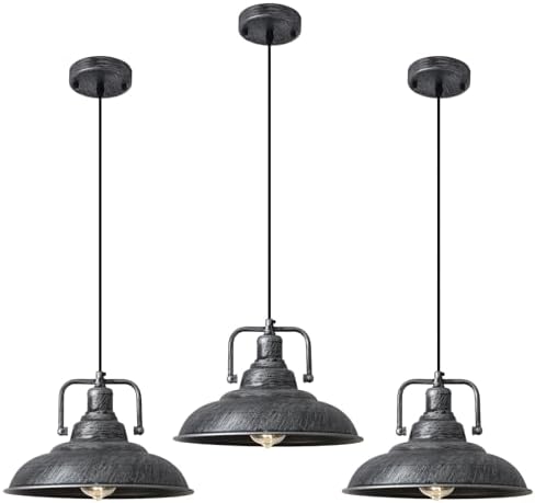 Black and Silver Pendant Light 12.5 inches 3 Packs, Farmhouse Pendant Light, Industrial Pendant Light, Kitchen Pendant Lights, Pendant Lights Kithen Island for Bedroom; Living Room; Kitchen by SESIMENTLogoGoboProjector