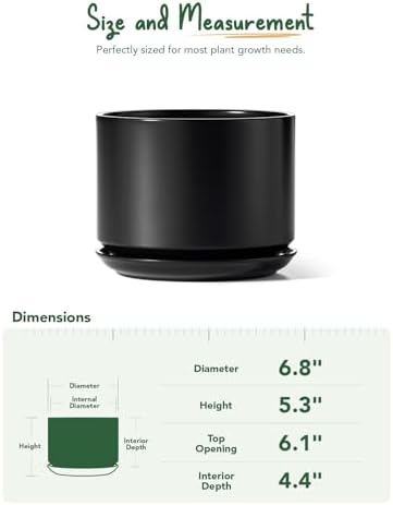 LE TAUCI 6.8 Inch Ceramic Pots for Plants, Indoor Plant Pot, Black - Image 4