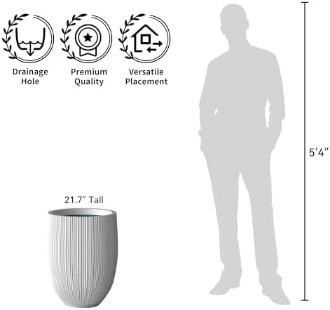 Kante Large Round Bullet White Concrete Planter 21.7" Tall, Outdoor - Image 7