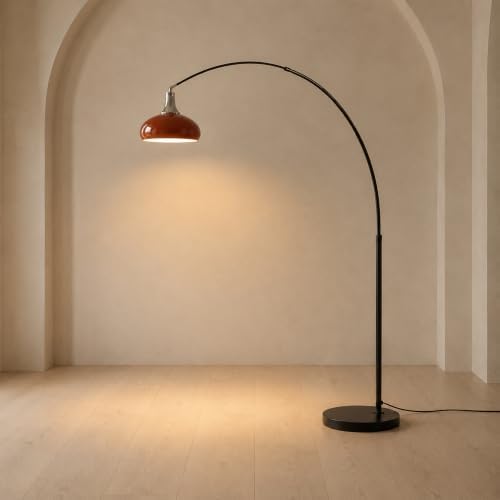 Mid Century Arch Floor Lamp with Wine Red Metal Shade＆Marble Base by BOFEA