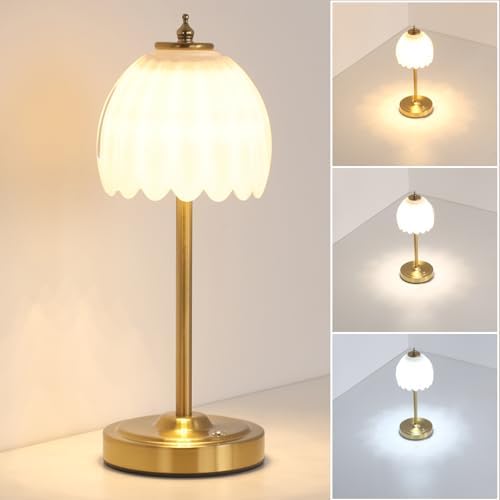 Shenmoyl Tulip Table Lamp with 5000mAh Battery & Touch Control, Cordless Table Lamp with 3 Colors, Dimmable Rechargeable Table Lamps for Bedroom, Nightstands, Living Room, Entryways (White Tulip) by Shenmoyl