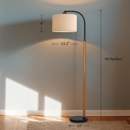 66” Brown Black Arc Floor Lamps for Living Room, 1200 Lumens 3-Level Brightness Wood Floor Lamp for Bedroom, Vintage Mid Century Black Standing Lamp, Adjustable Lampshade, LED Bulb Included - Image 6