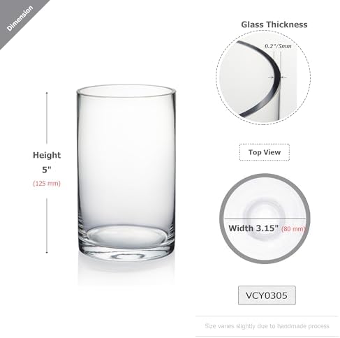 WGVI Quality Thick Clear Cylinder Glass Vase, 3" W x 5" H, Floral Container, Glass Candle Holder, Flower Vases, Wedding Centerpiece, Planter Terrarium, Table Top Home Décor Accent, 6 Pieces - Image 3