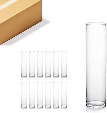 WGVI Quality Thick Weighted Tall Clear Cylinder Glass Vases, 4" W x 16" H, Flower Arrangement Floating Candle Holders Wedding Centerpieces Event Floral Container Home Decor, Bulk Wholesale, 12 Pcs by WGVInternational-OpusGlassware