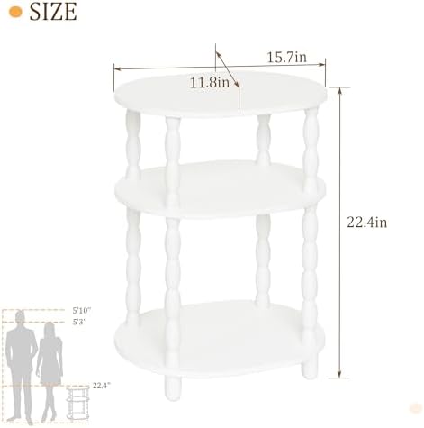 MaxSmeo White Side Table, 3-Tier Small Oval End Table, Modern Night Stand Wood Accent Table for Living Room, Bedroom, White - Image 3