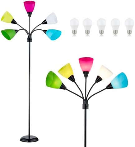 Medusa Modern Decor Floor Lamp, 5 Head Adjustable Gooseneck Lamps for Reading, Colorful Multiple Tall Standing Lamps for Living Room Bedroom Office Kids Classroom, Black, Bulbs Included by LTGSRCLighting