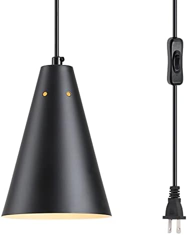 Black Plug In Pendant Light,Hanging Lights With Plug In Cord On/Off Switch, Mini Pendant Lights for Kitchen Island,Modern Farmhouse Pendant Light Fixture with Metal Shade,Hanging Lamps for Bedroom by DIJIAHUA