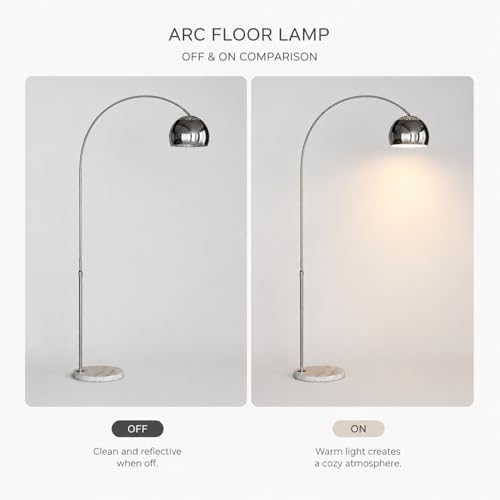 71" Modern Adjustable Chrome Arc Floor Lamp with Dome Shade - Image 6