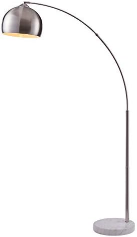 Teamson Home Arquer 68.1" Arc Floor Lamp for Living Rooms, Home Offices, Dining Rooms, Bedrooms with Faux White Marble Base and Nickel Bell Shade by TeamsonHome