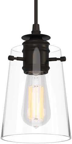 Modern Farmhouse Minimalist Pendant Light, 5.91" Glass Shade Hanging Fixture with 55" Adjustable Cord, E26 Socket for Kitchen Island, Bedroom, Hallway, Bar, Black 1pcs by GOOUQA