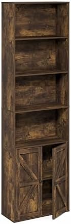 Furinno Jensen Farmhouse Style 6-Tier Book Shelf with Doors, Amber Pine - Image 6