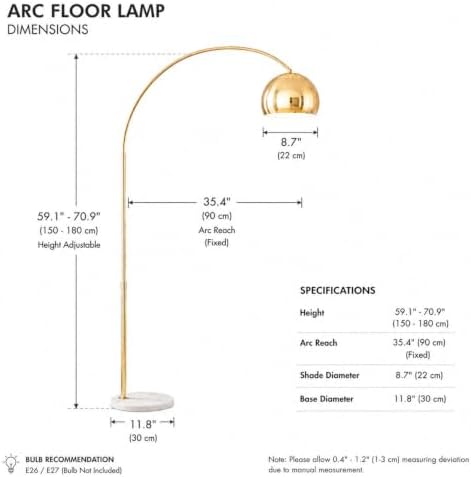71" Mid Century Adjustable Gold Arc Floor Lamp with Dome Shade - Image 6