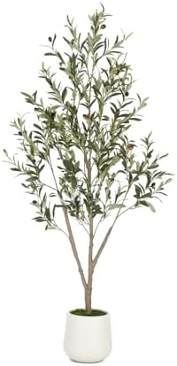 VIVATREES Olive Trees Artificial Indoor, 5FT Tall Faux Olive Tree with White Tall Planter, Artificial Plants with Natural Wood Trunk and Lifelike Fruits for Home Office Decor by VIVATREESADDINGCOLORTOYOURSPACE