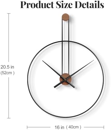 Cuspin 16 Inch Wall Clock, Modern Black Metal Clocks for Living Room - Image 3