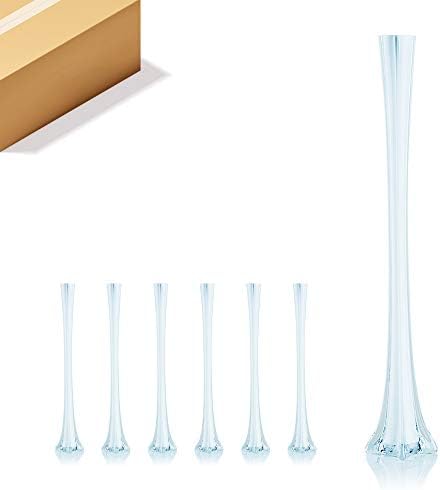 WGV Eiffel Tower Vase Bulk, Open 2", Height 28", (Multiple Sizes Choices) White Glass Floral Container with Sturdy Base, Flower Centerpiece for Wedding Event Home Decor, Arts Crafts, 6 Pieces by WGVInternational-OpusGlassware