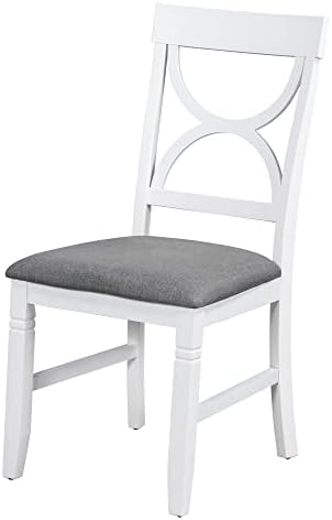 LUMISOL 6 Piece Solid Wood Dining Table Set, Upholstered Chair w/Bench Seat, Solid Wood Kitchen Room Table Set with Cross Back Chairs and Padded Bench for 6, GrayWash+White - Image 7