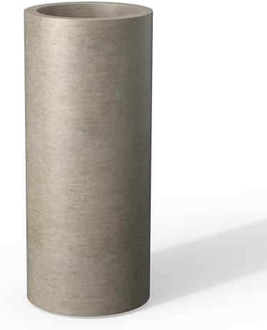 Kante Small Round Column Weathered Concrete Planter 18.9" Tall, Outdoor by Unknown