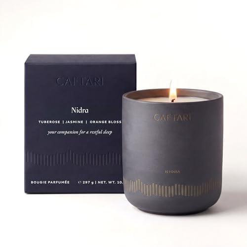 CAFTARI Luxury Aromatherapy Candle | Jasmine & Neroli Scented | 60 Hour Burn | Clean Coconut Soy Wax | Vegan, Gift-Ready Candle for Sleep & Home Spa Feel | Nidra by Caftari