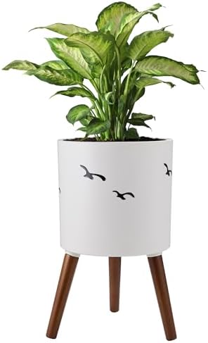 naclto 12 Inch Planter Pot with Stand,Large Modern Plant Pot for Indoor Plants,Flower Pot Indoor Outdoor with Drainage for Home Garden Patio, White and Black by nacltlo