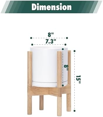 D'vine Dev Ceramic Pot with Natural Wood Stand, White, 8 in, 55-B-N-1 - Image 3