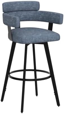 30 Inch Bar Stools Set of 2 with Full Back, Swivel Bar Chairs with Linen Padded Back, Metal Footrest, Modern Bar Height Stools for Kitchen Island, Dining, Living Room, Blue - Image 4