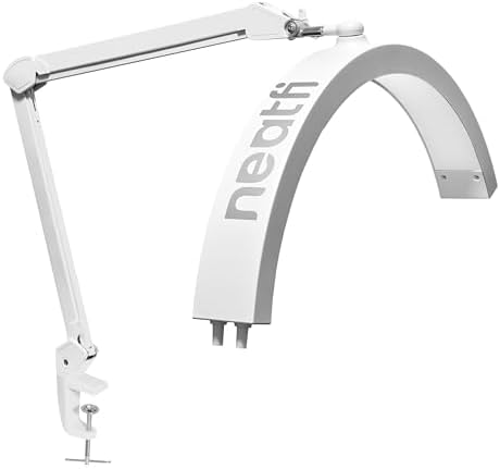 Neatfi Half Moon LED Table Lamp for Estheticians & Nail Techs – 2,500 Lumens | 5 Light Modes | Professional Task Lamp for Facial, Waxing, Threading & Tattoo (White, CCT with Clamp) by Neatfi
