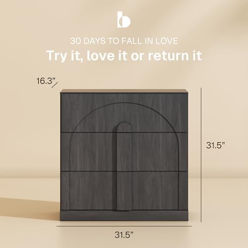BELLEZE Sideboard Cabinet with 3 Drawers, Set of 4 Modern Wood Buffet Cabinet with Arc Design, Large Fluted Sideboard with Storage for Kitchen Living Room Entryway, Ebony - Image 2