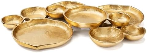 Cluster of 10 Round Serving Bowls Gold Clusters Decorative Elegant Snack Tray for Olives, Chip & Dip, Nuts, Appetizers & Entertaining Strong Brass & Enamel Home Decor Gifts, Parties & Weddings 20.5" by Gute