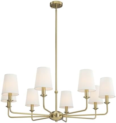 40.5'' 8-Light Brushed Gold Chandelier, E12 Base, White Fabric Shade - Farmhouse & Industrial Style Pendant Light for Dining Room Living Room Bedroom Kitchen - Image 7