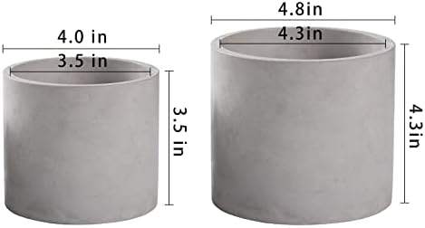 Ekirlin Planters for Indoor Plants, 3.5/4 Inch Plant Pots with Drainage Holes, Removable Rubber Stopper, Non-Slip Soft Pad - Grey Cement Concrete Planter for Most Indoor Outdoor Plants and Flowers - Image 2