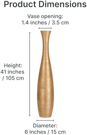 Leewadee Large Floor Vase 41 inches Mango Wood for Pampas Grass, Dried Flowers - Image 5