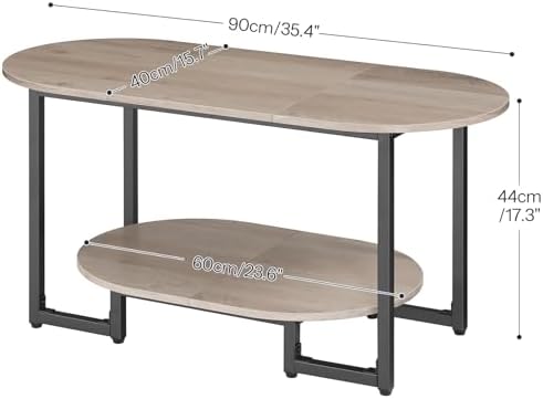 HOOBRO Coffee Table for Living Room, Oval Small Coffee Table with 2-Tier Open Storage Shelf, Industrial Cocktail Tea Table, Wooden Desktop Center Table, Farmhouse, Home Office, Greige BG09KF01 - Image 2